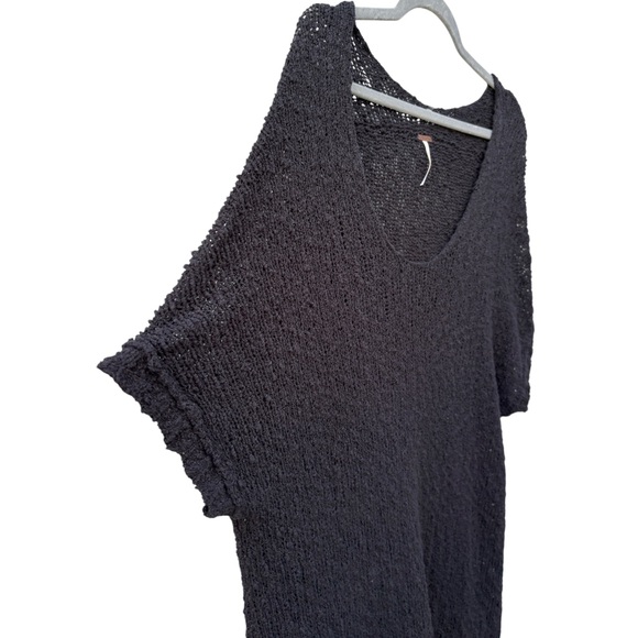 Free People Women’s S Black Knit Bohemian Short Sleeve Tunic Sweater Dress - Picture 6 of 11
